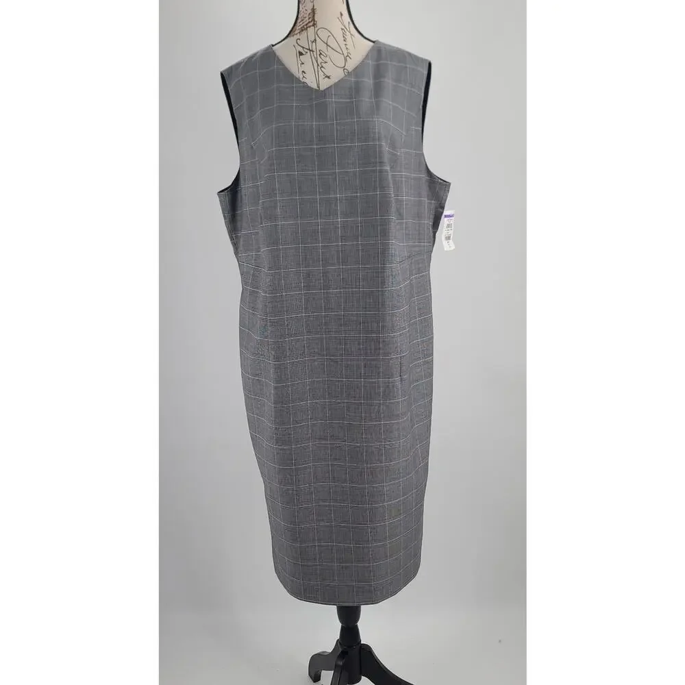 Boss Trabaldo Togna 1840 Wool Plaid sheath dress black plaid Size 18 academia - Picture 3 of 9